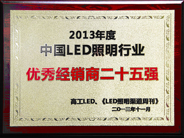 "Mingjiahui" won the top 25 outstanding dealers in China's LED lighting industry in 2013